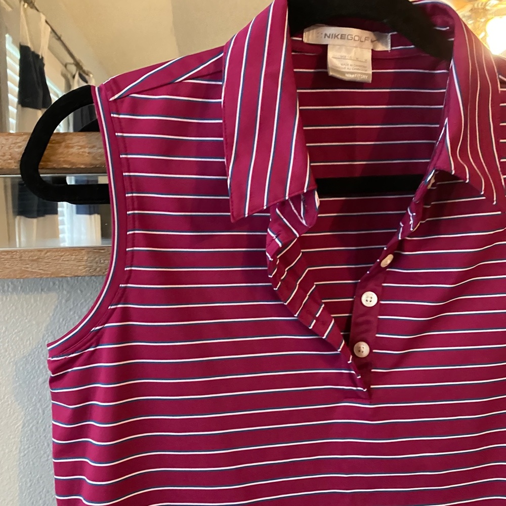 Nike Golf Purple White Striped Sleeveless Polo
